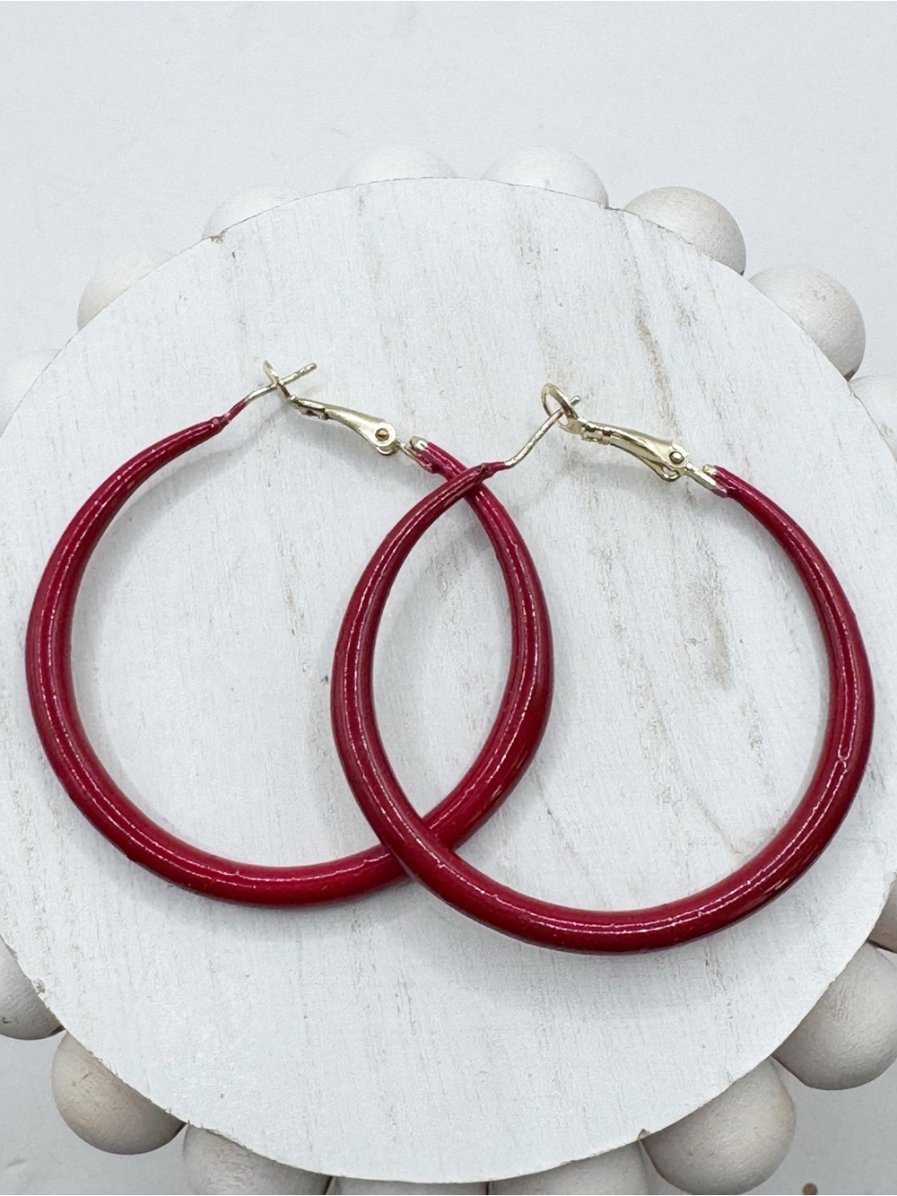 Vintage retro red enamel large 2”  hoop earrings hoops